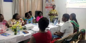 Madam Evelyn of Ghana Poultry Project giving the opening remarks 300x150